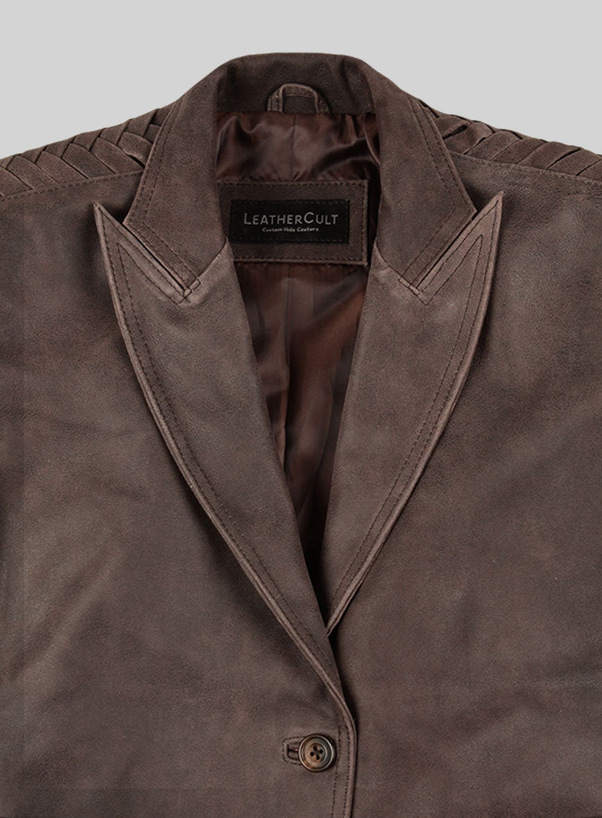 Eva Mendes Ghost Rider Black Leather Blazer – close-up and worn views