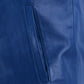 Fallout 76 Vault Blue Leather Jacket – close-up detail of hardware and pockets