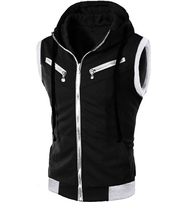 Mens Fashion Black Sleeveless Hoodie Recreated Edition