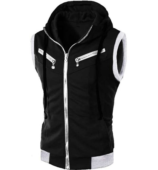 Mens Fashion Black Sleeveless Hoodie Recreated Edition