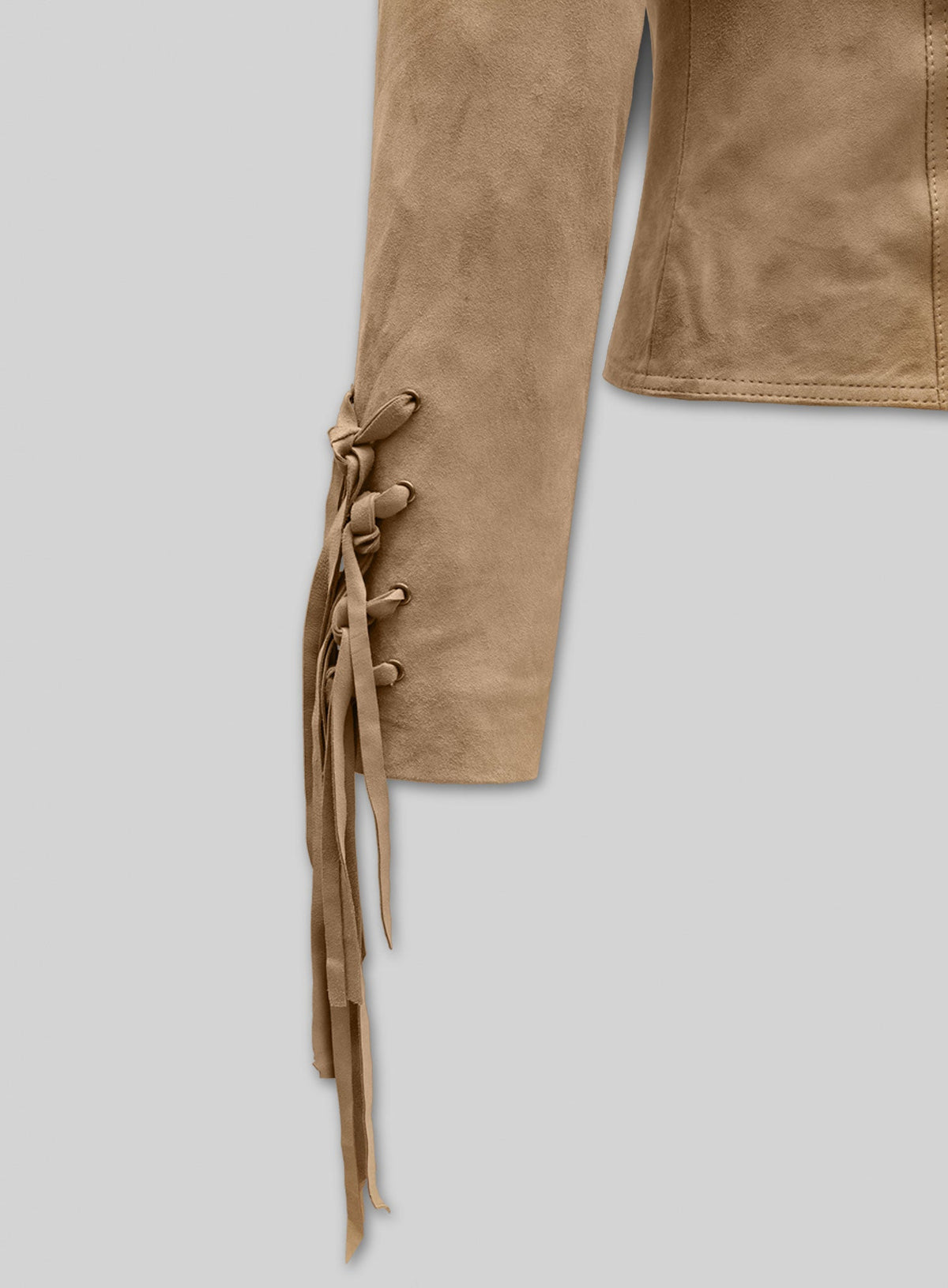 Francia Rasia How I Met Your Father Black Suede Jacket – close-up and worn views