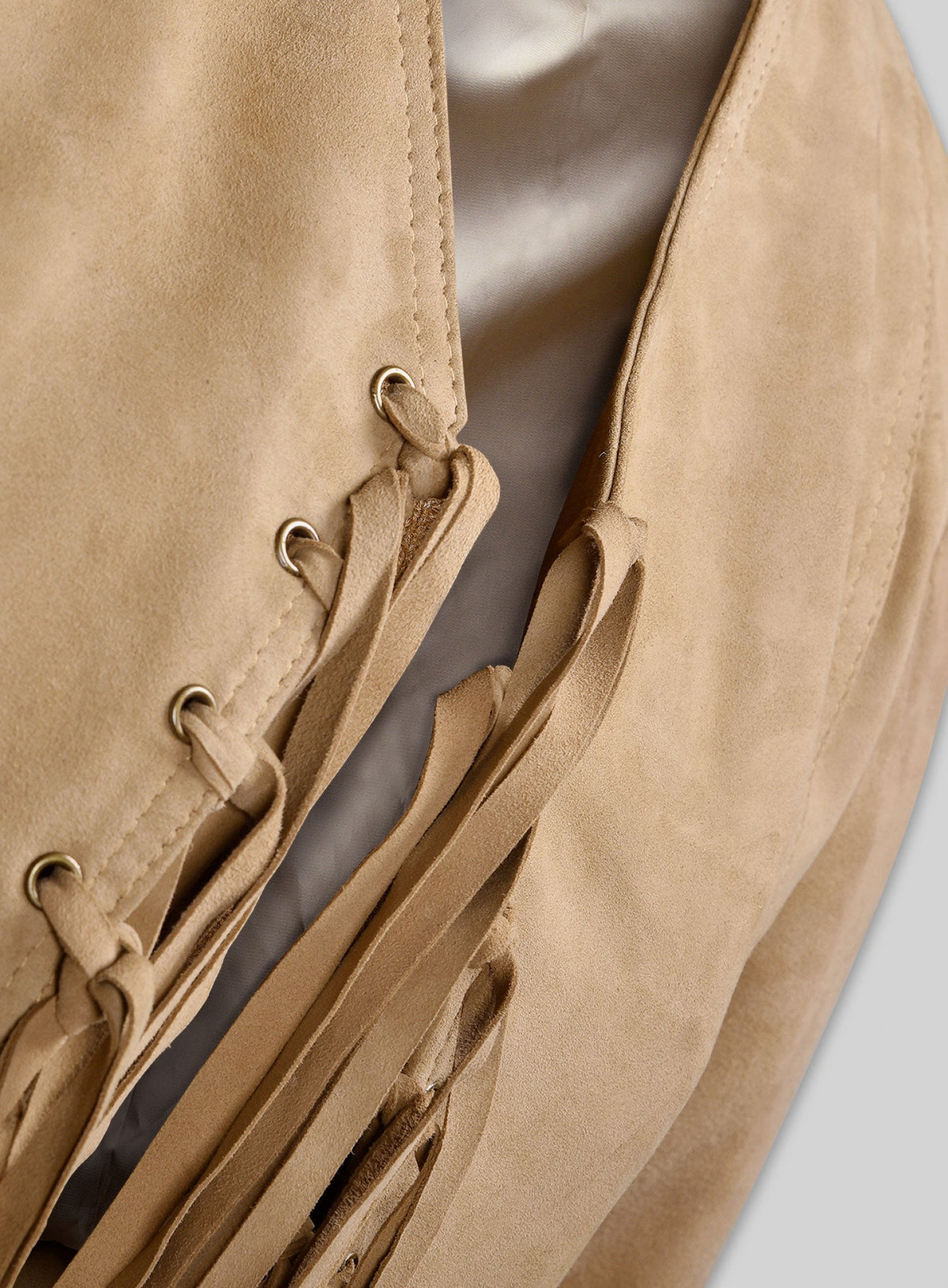 Francia Rasia How I Met Your Father Black Suede Jacket – close-up and worn views