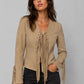 Francia Rasia How I Met Your Father Black Suede Jacket – close-up and worn views