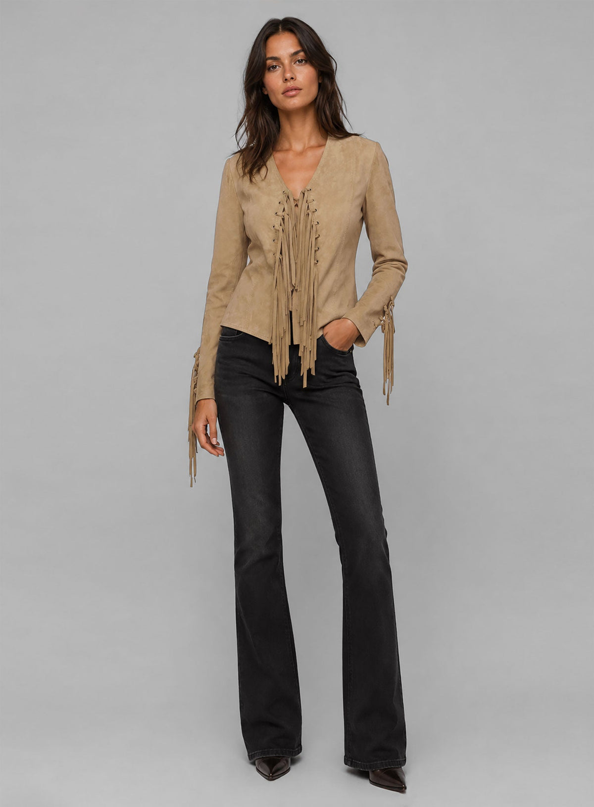 Francia Rasia How I Met Your Father Black Suede Jacket – full product view