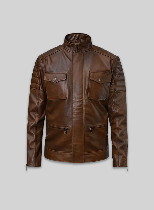Frank Grillo Boss Level Brown Leather Jacket – front view