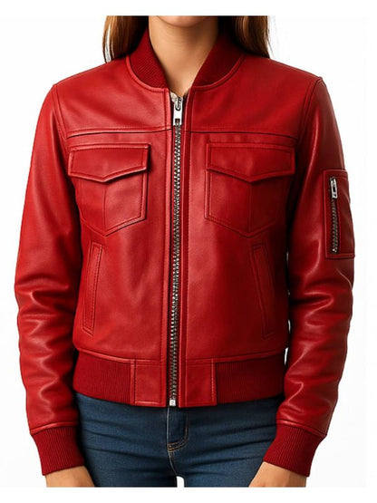Freya Leather Red Jacket – Women’s Leather Jacket (Red)