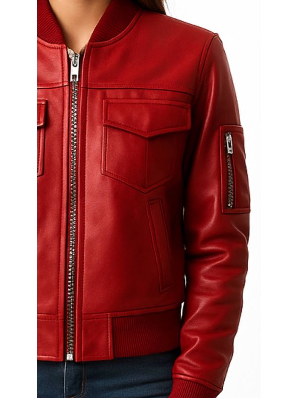 Freya Leather Red Jacket – Women’s Leather Jacket (Red)