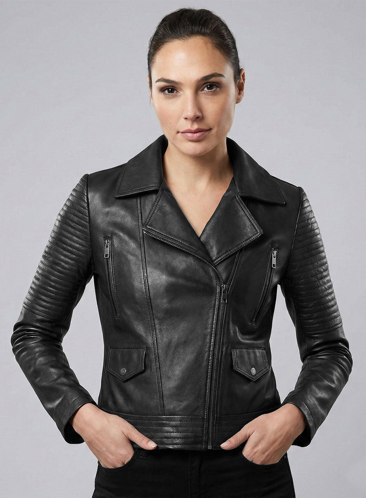 Gal Gadot Fast and Furious 6 Black Leather Jacket – full product view