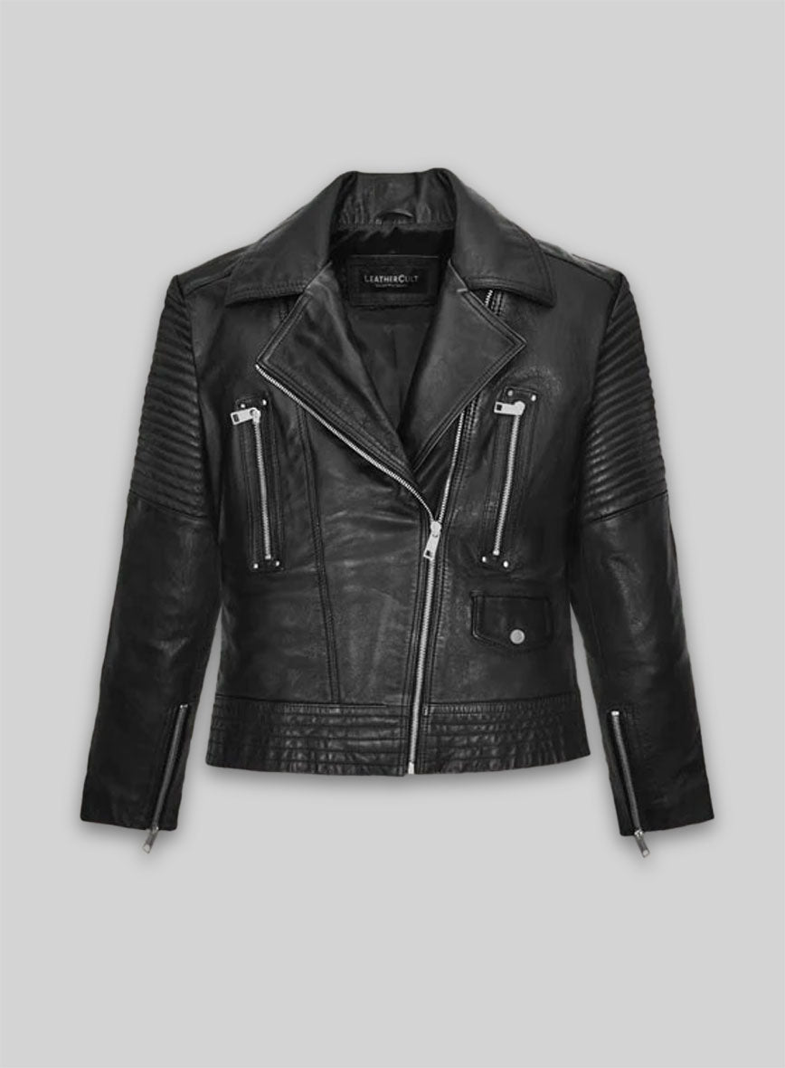 Gal Gadot Black Leather Jacket – front view