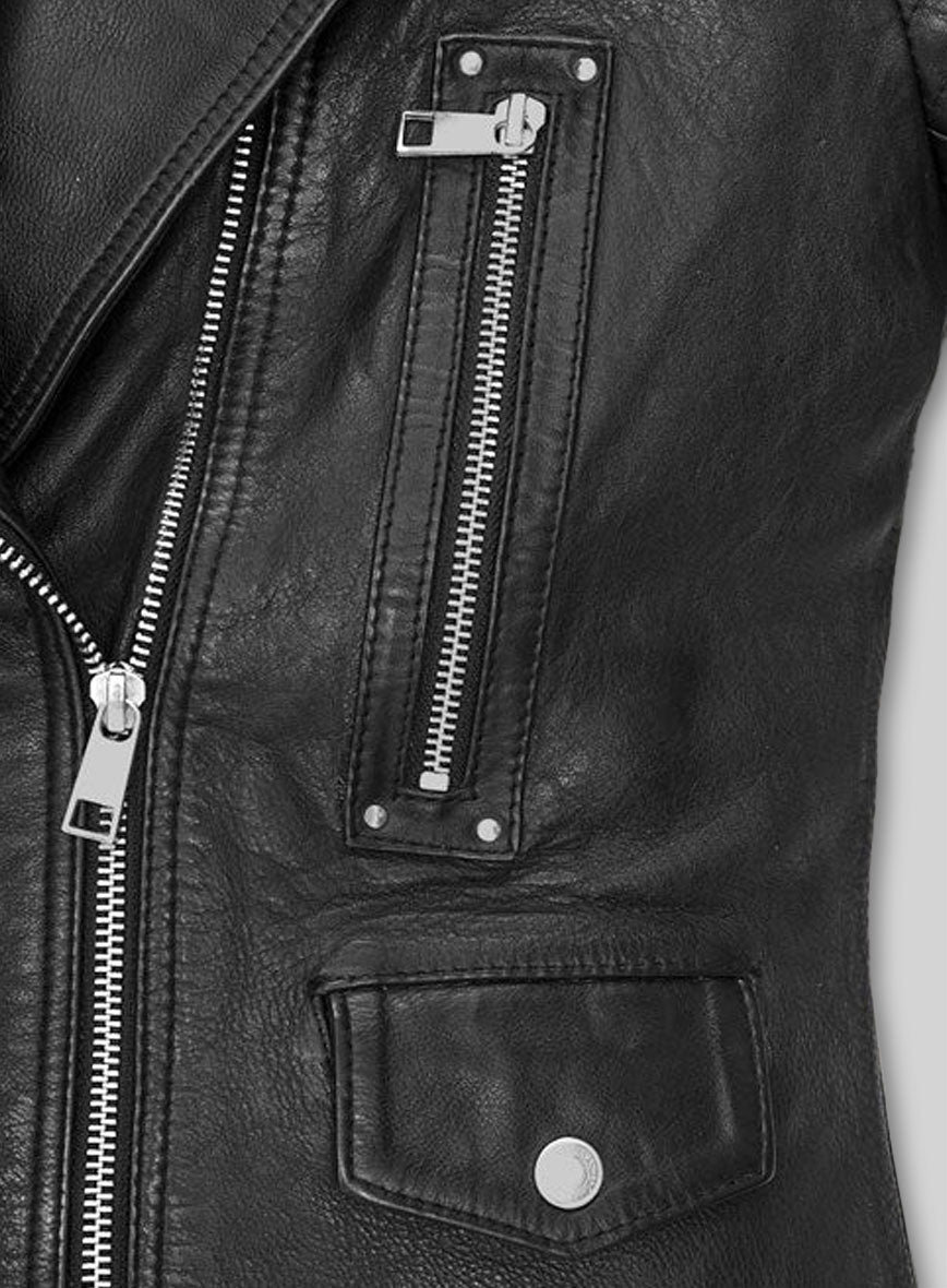 Gal Gadot Black Leather Jacket – close-up and worn views
