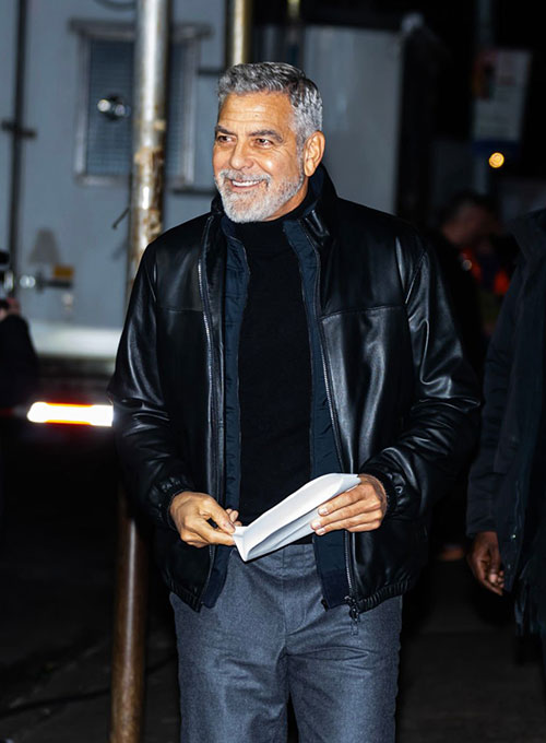 George Clooney Leather jacket in black – George Clooney wearing the look, photo 2