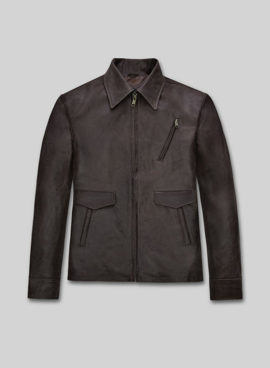 Gerard Butler Den Of Thieves Black Leather Jacket – front view