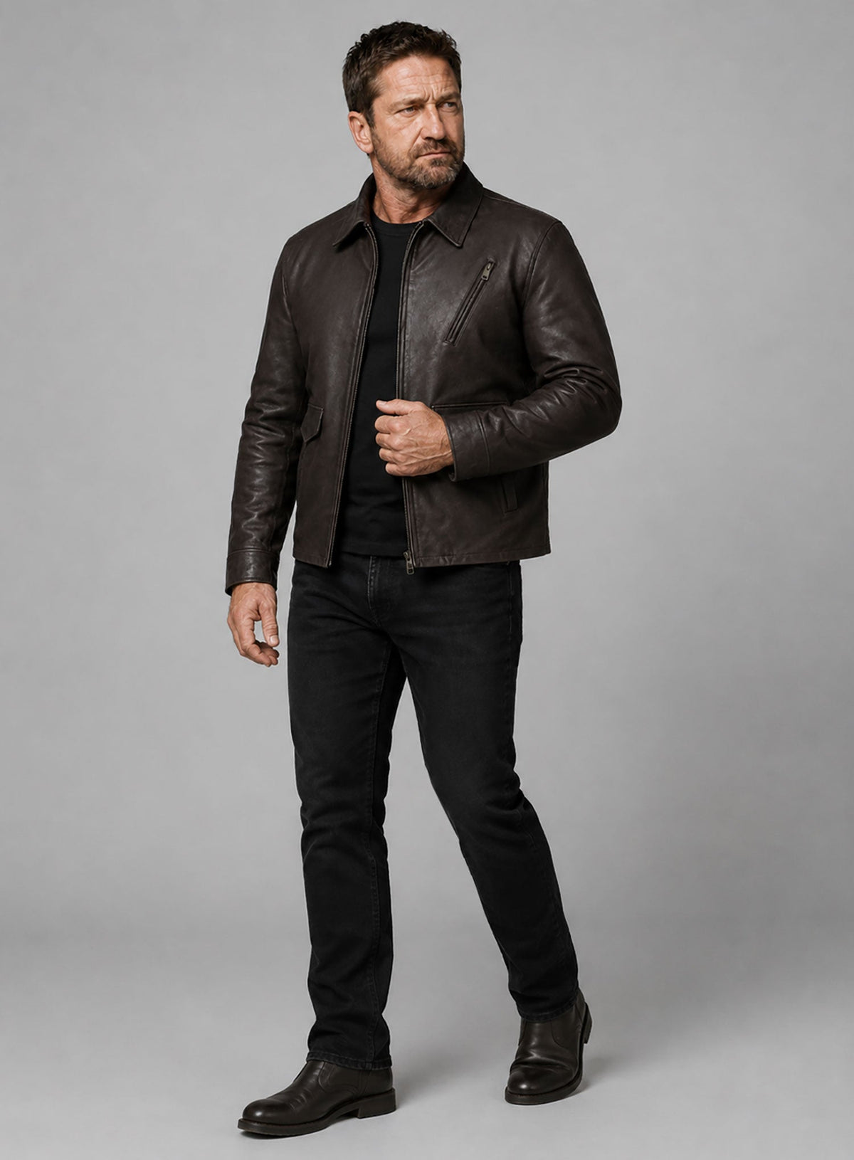 Gerard Butler Den Of Thieves Black Leather Jacket – full product view