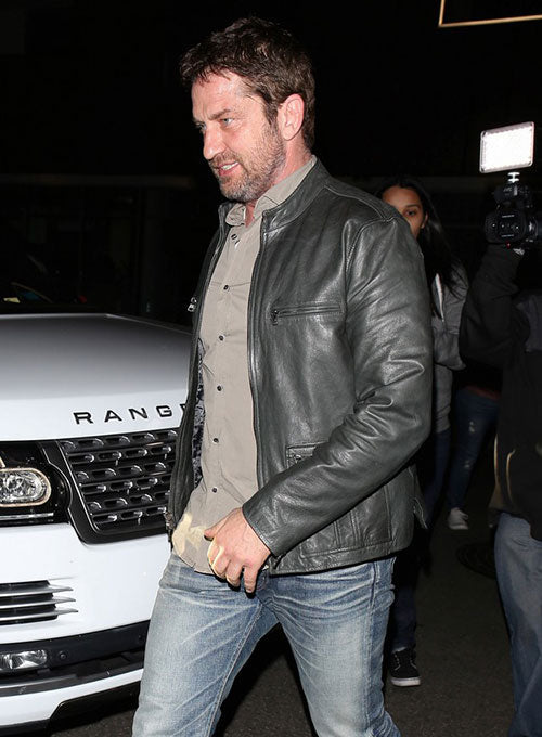 Gerard Butler Black Leather Jacket – Gerard Butler wearing the look, photo 2