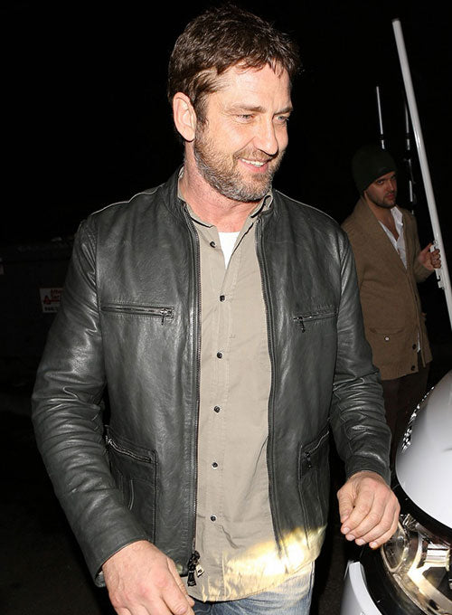 Gerard Butler Black Leather Jacket – Gerard Butler wearing the look, photo 3