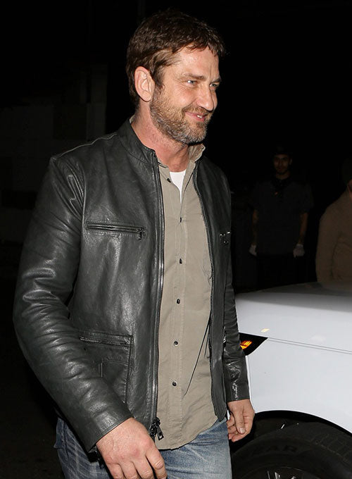 Gerard Butler Black Leather Jacket – Gerard Butler wearing the look, photo 4