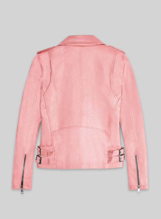 Gigi Hadid Black Biker Leather Jacket – close-up detail of leather and stitching