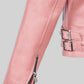 Gigi Hadid Black Biker Leather Jacket – close-up and worn views