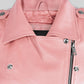 Gigi Hadid Black Biker Leather Jacket – close-up and worn views