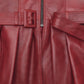 Gigi Hadid Black Leather Long Coat – close-up and worn views