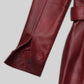 Gigi Hadid Black Leather Long Coat – close-up and worn views