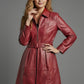 Gigi Hadid Black Leather Long Coat – close-up and worn views