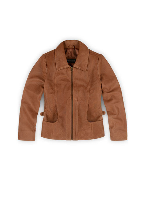 Gigli Kids Brown Faux Leather Zip Jacket front view
