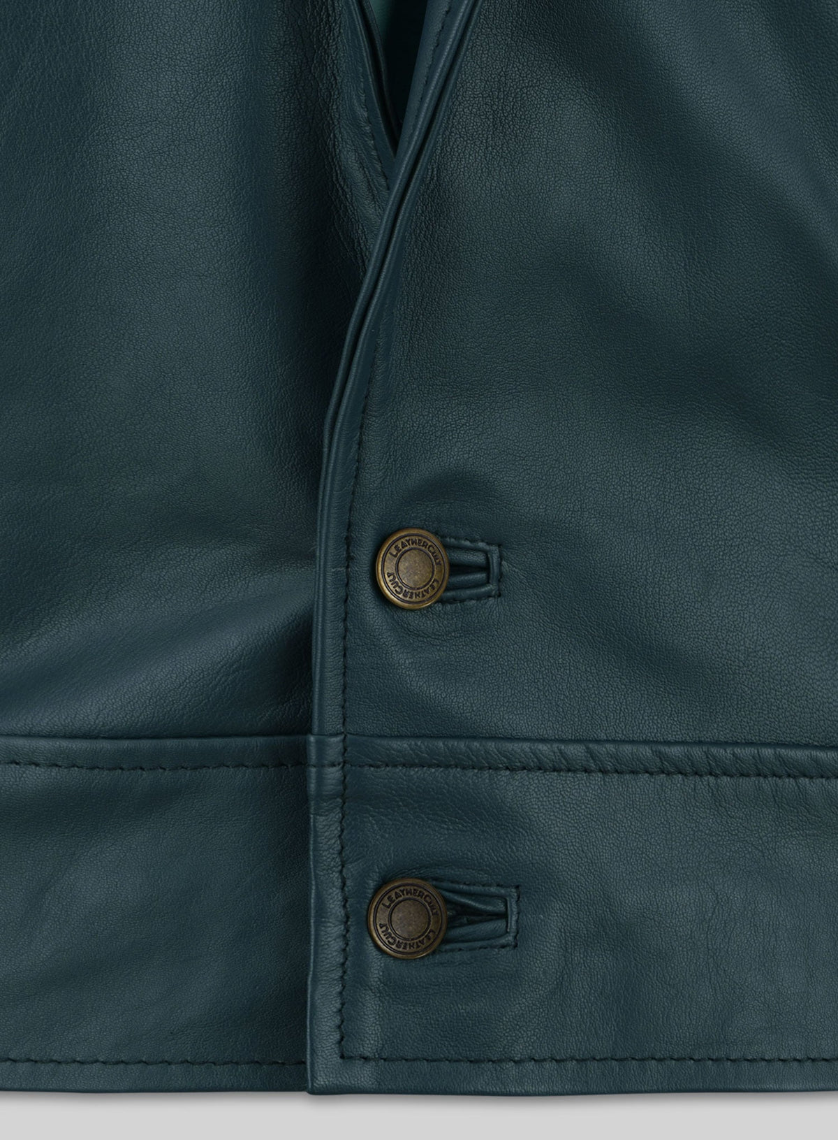 Gram Parsons 1969 Teal Leather Jacket – close-up detail of leather and stitching
