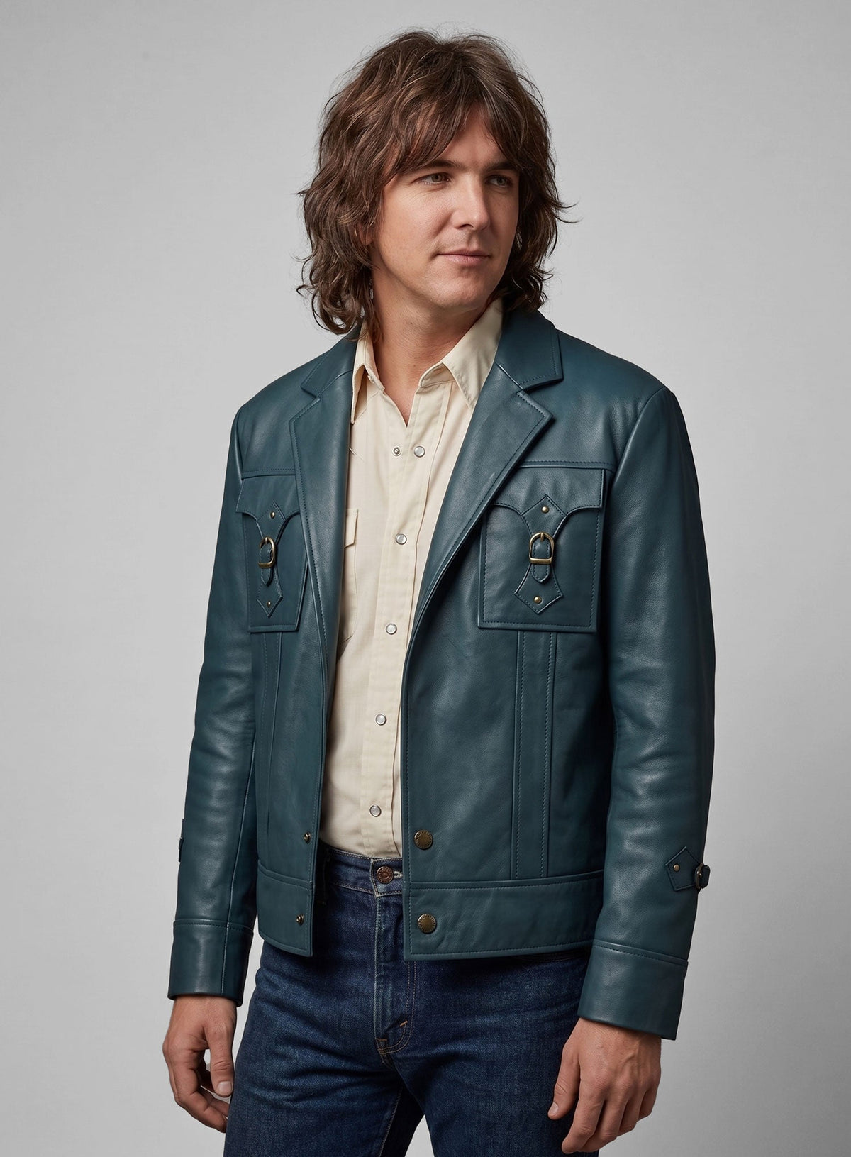 Gram Parsons 1969 Teal Leather Jacket – worn look