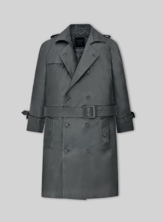 Gray Lambskin Dylan McDermott Trench Coat view 1