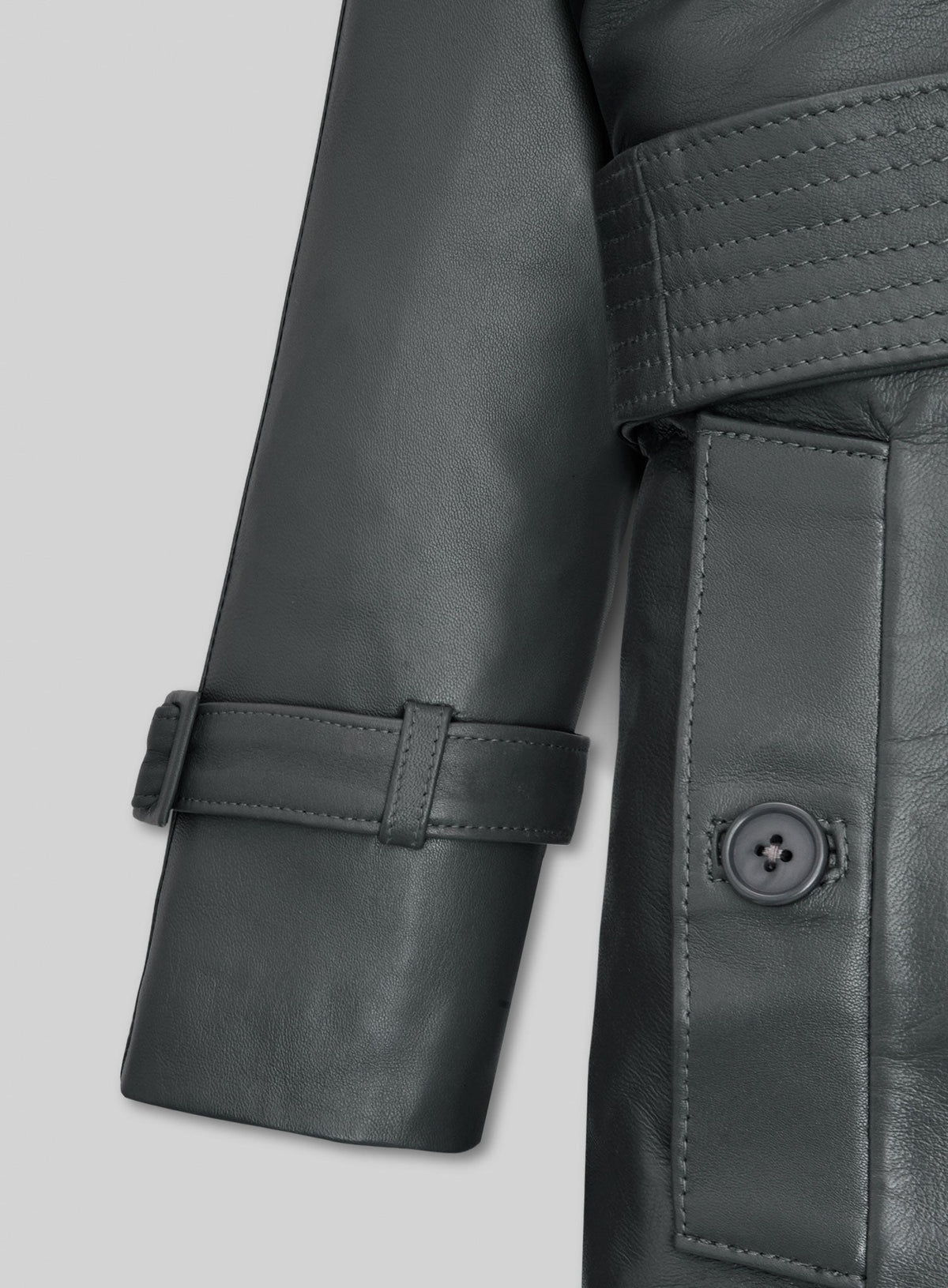 Gray Lambskin Dylan McDermott Trench Coat view 5