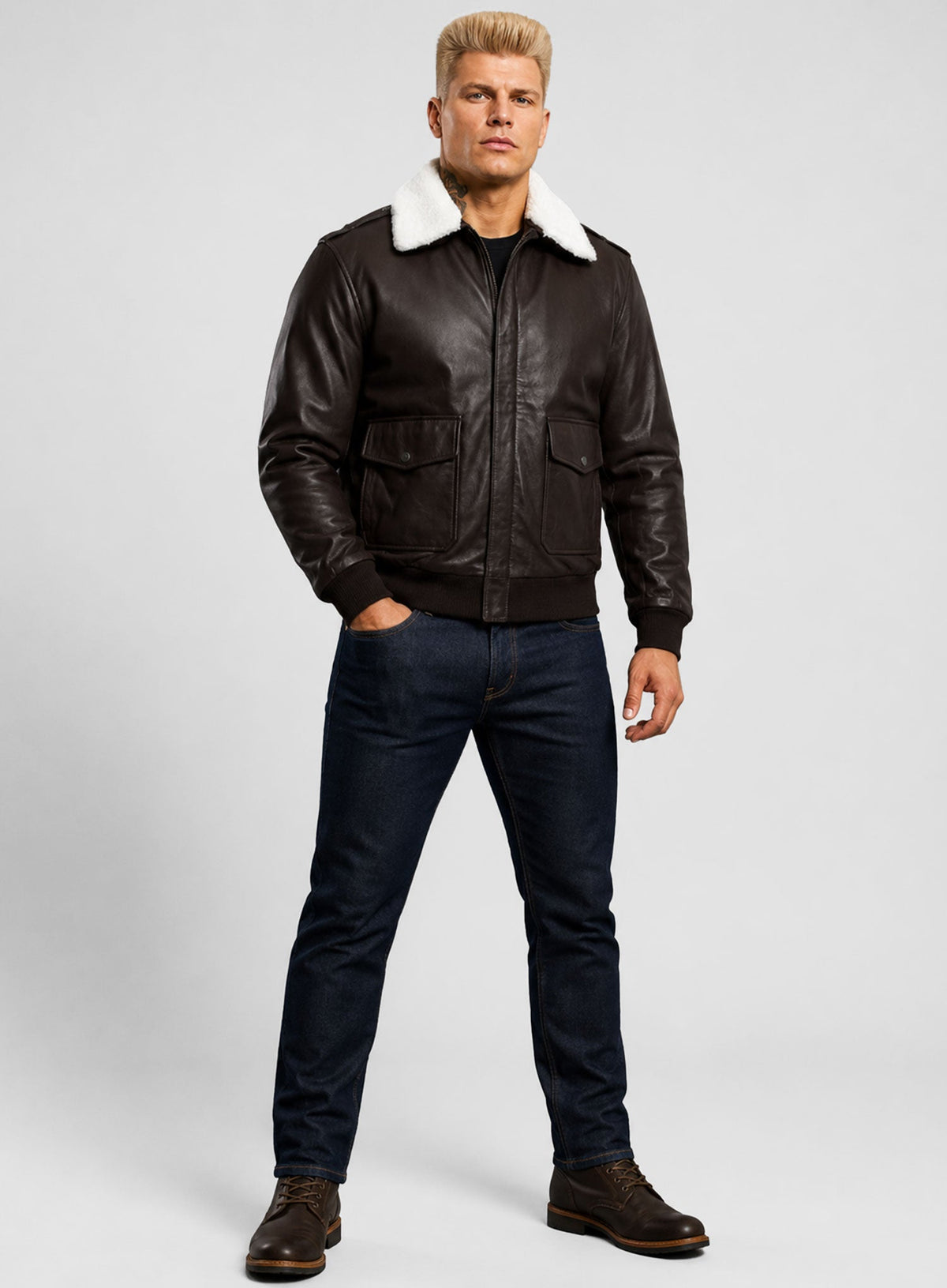 Guile Street Fighter Brown Jacket – close-up and worn views