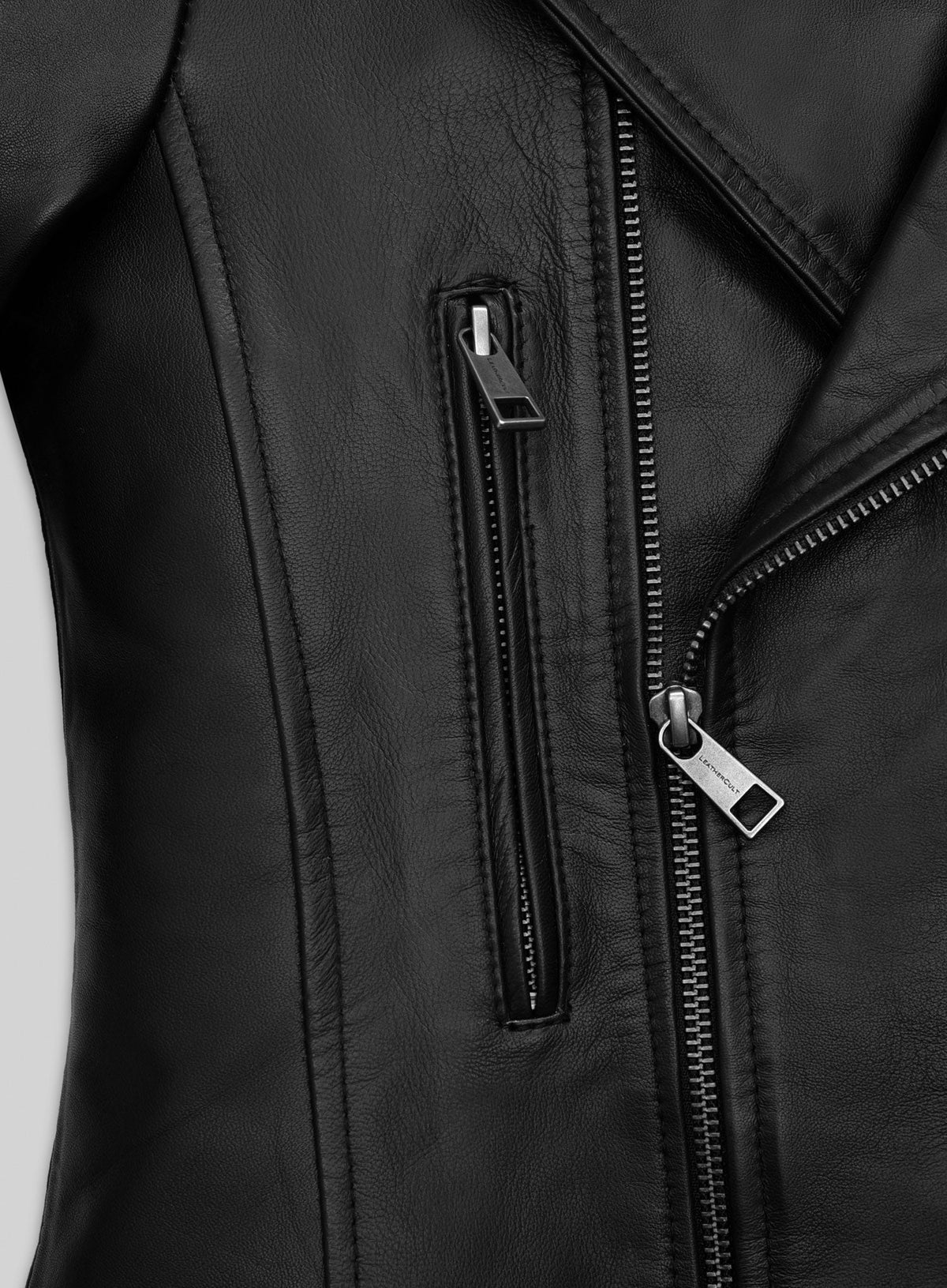 Hailey Baldwin Bieber Black Leather Jacket Style 2 – close-up and worn views