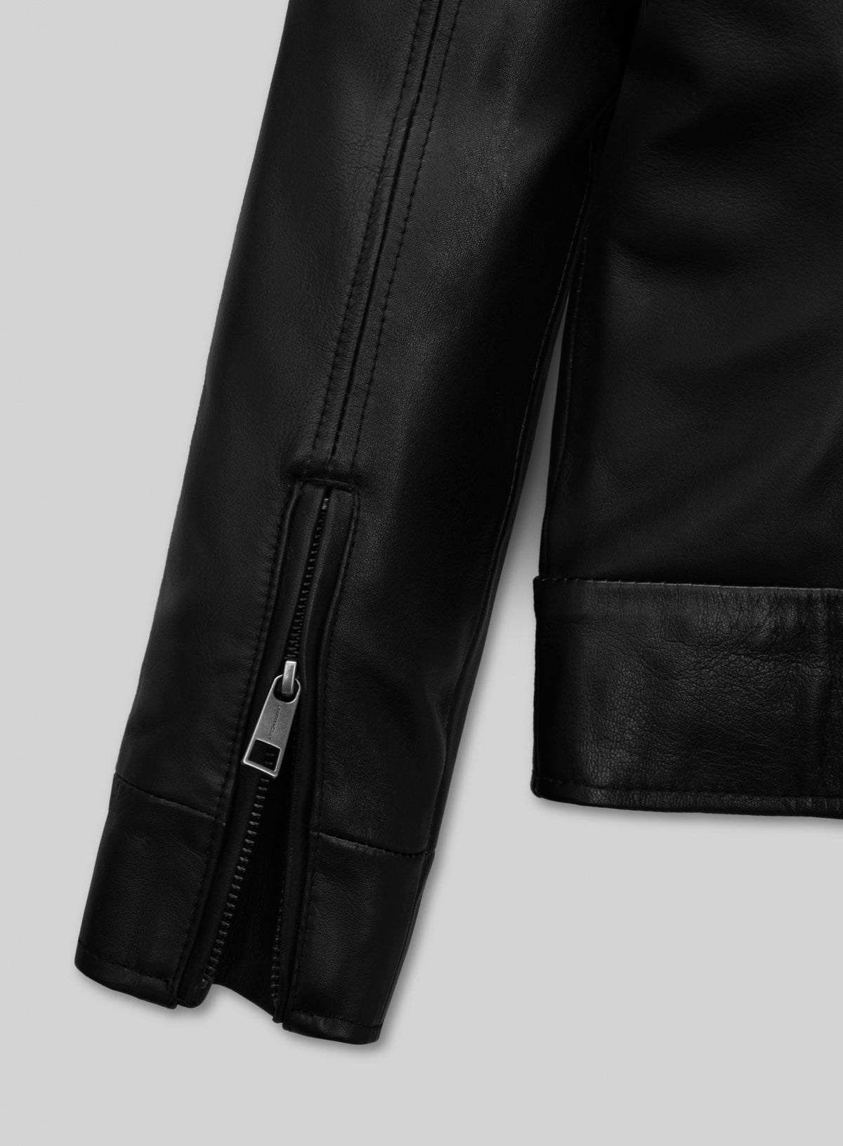 Hailey Baldwin Bieber Black Leather Jacket Style 2 – close-up and worn views