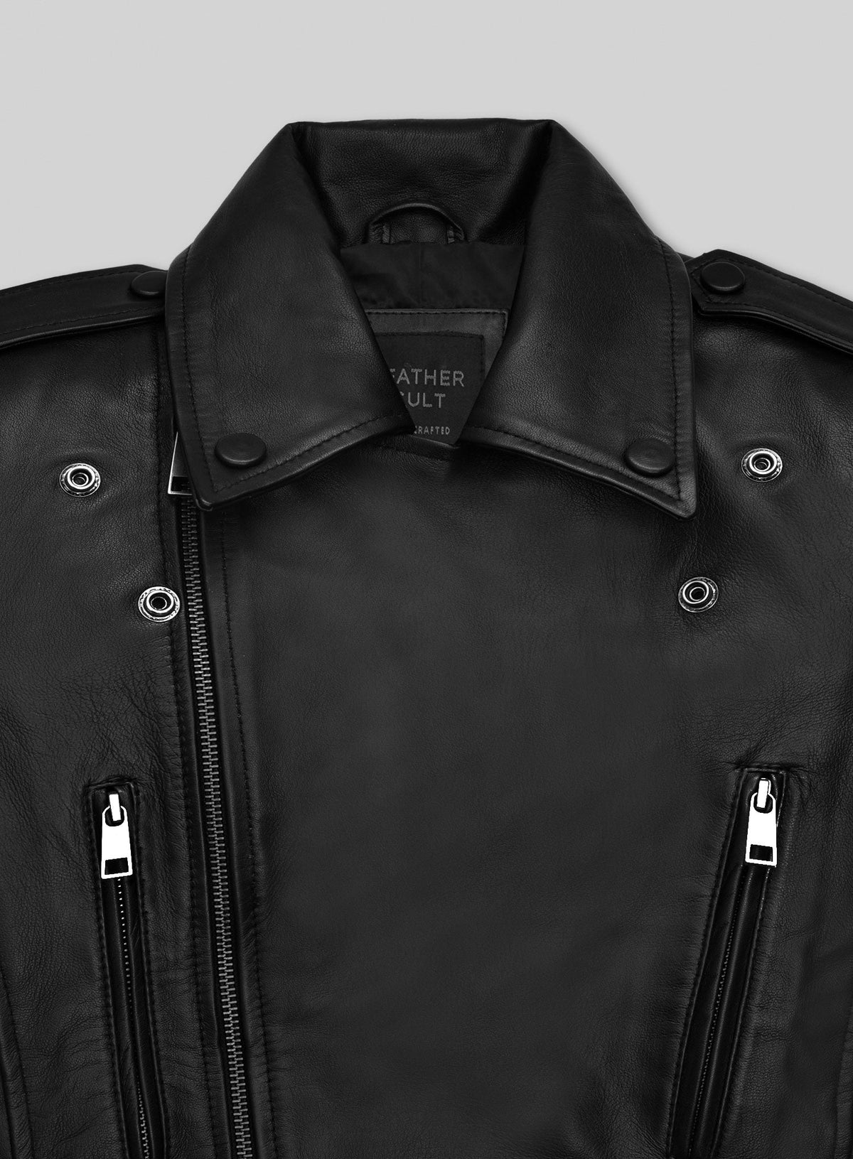 Hailey Baldwin Bieber Black Leather Jacket Style 2 – close-up and worn views