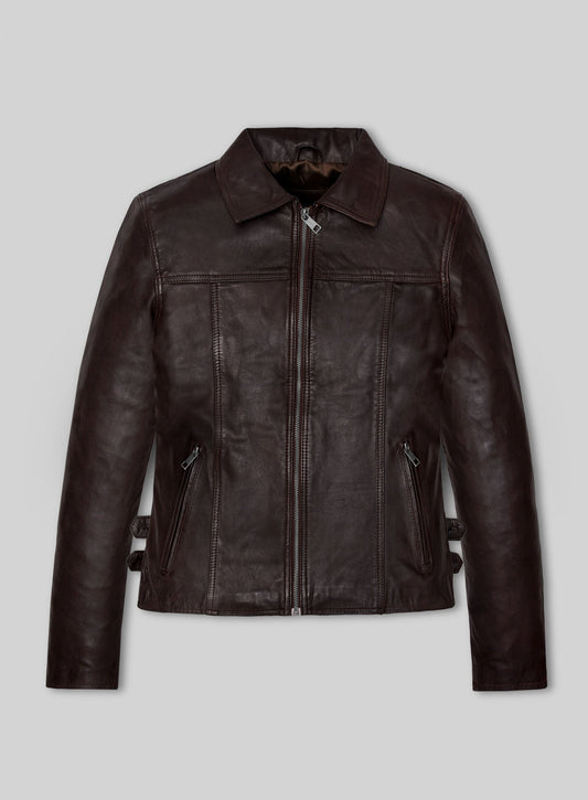 Hailey Baldwin Bieber Black Leather Jacket – front view