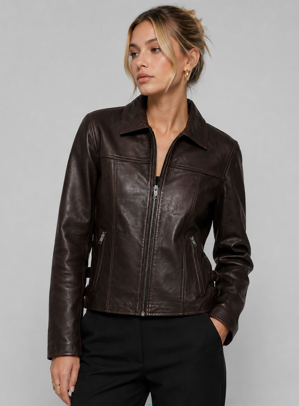 Hailey Baldwin Bieber Black Leather Jacket – full product view