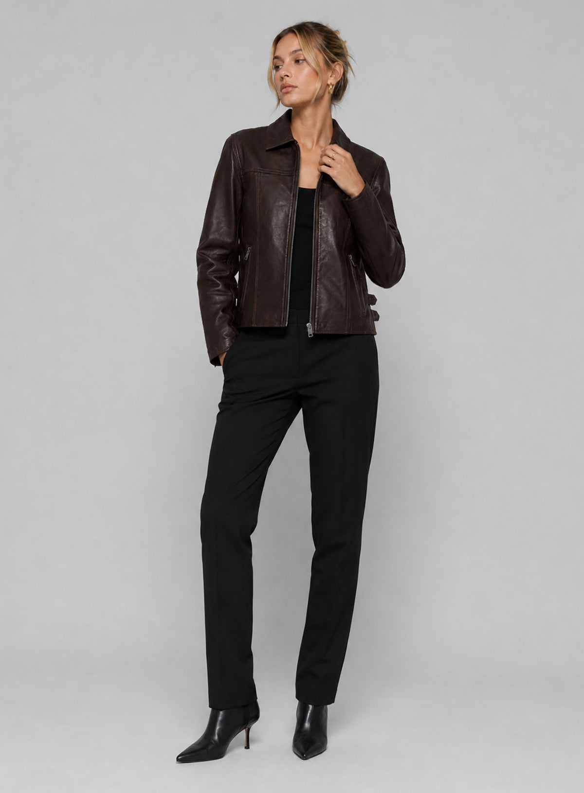 Hailey Baldwin Bieber Black Leather Jacket – full product view