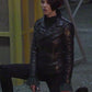 Hannah Quinlivan Skyscraper Black Leather Jacket – close-up and worn views