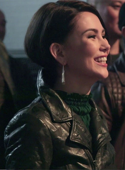 Hannah Quinlivan Skyscraper Black Leather Jacket – close-up and worn views
