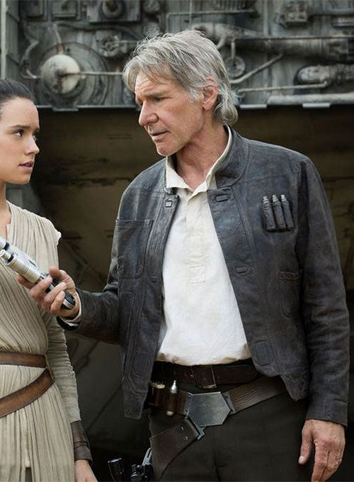 Harrison Ford Star Wars: The Force Awakens Black Leather Jacket – Harrison Ford wearing the look, photo 2