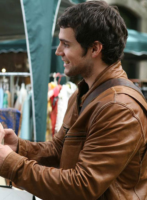 Henry Cavill Whatever Works Brown Leather Jacket – Henry Cavill wearing the look, photo 3