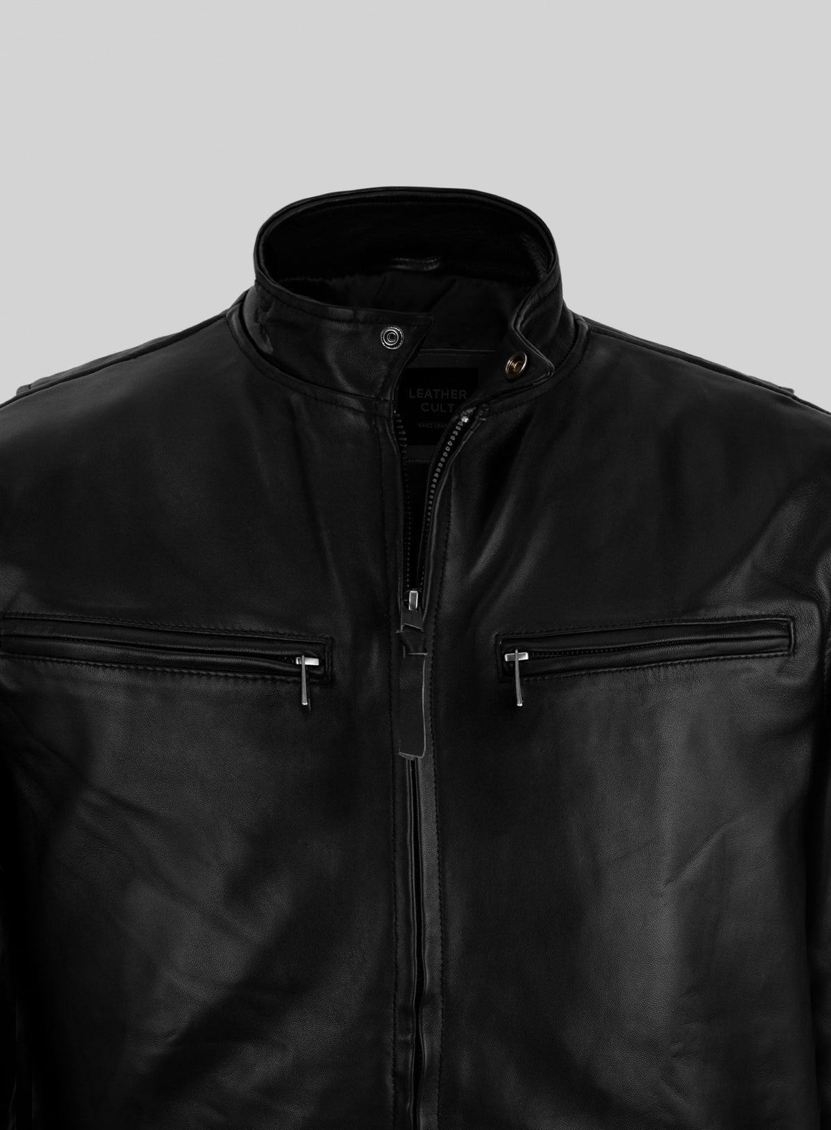 Henry Cavill Men's Journal Black Leather Jacket – close-up detail of hardware and pockets