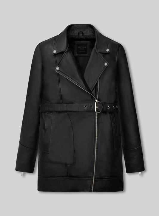 Hilary Duff Younger Black Leather Trench Coat – front view
