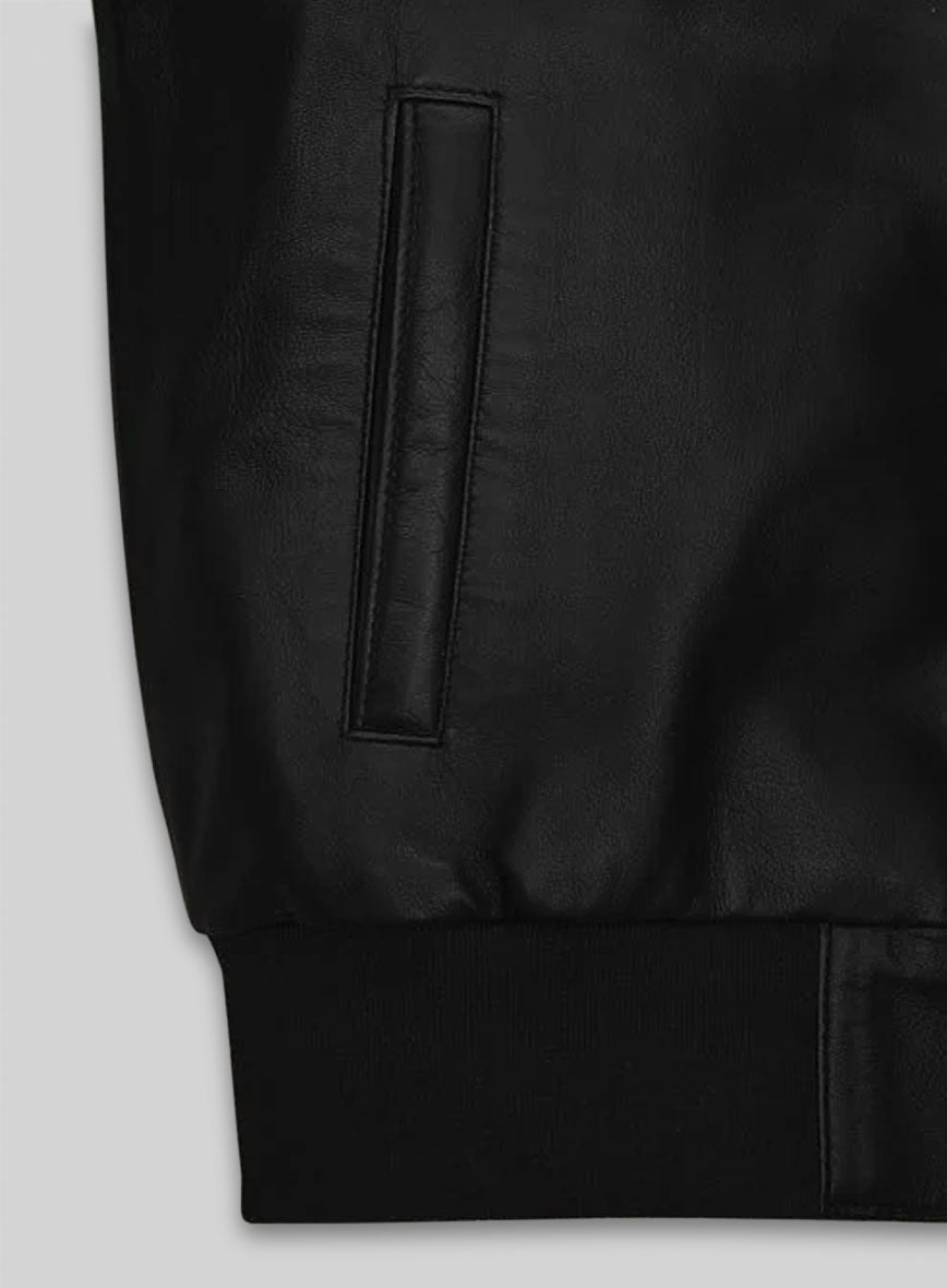 Hugh Jackman Madrid Black Leather Jacket – close-up and worn views