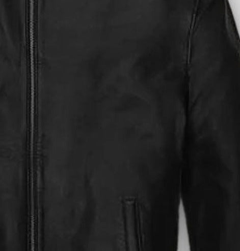 Hugh Jackman Madrid Black Leather Jacket – close-up detail of front closure, pocket and leather stitching