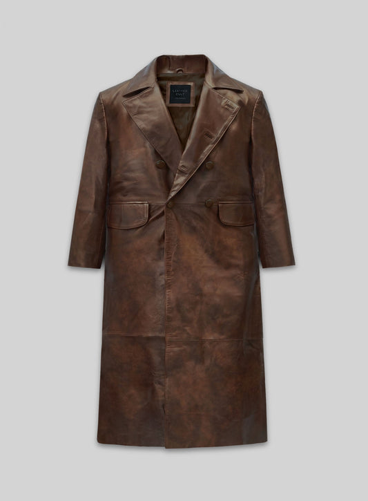 Hugh Jackman The Prestige Black Leather Long Coat – front view