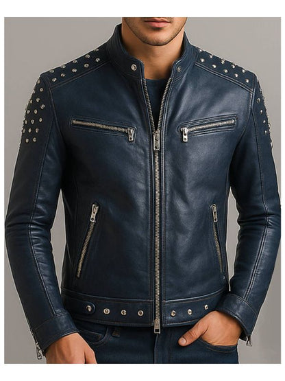 Hugo Blue Leather Jacket – Men’s Premium Blue Leather Jacket