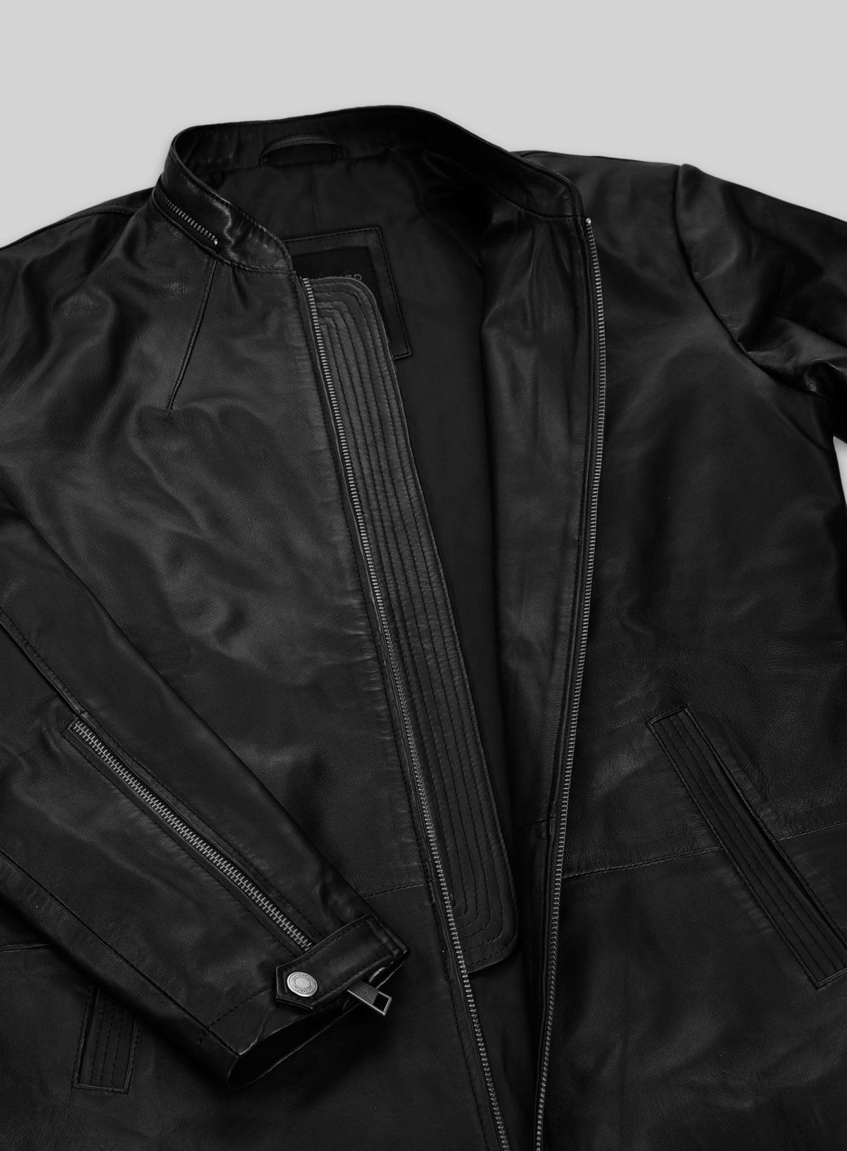 Ian Somerhalder Black Casual Leather Jacket – close-up detail of leather and stitching