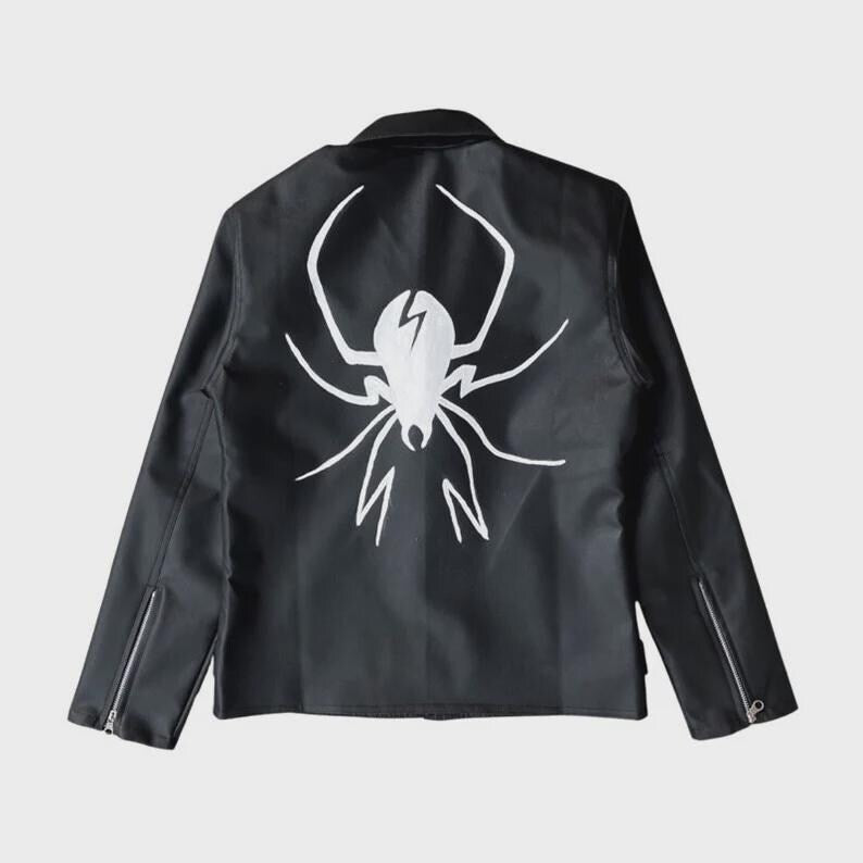 Black Leather Jacket with Hand-Painted My Chemical Romance Inspired Design Emo Punk Concert Outfit